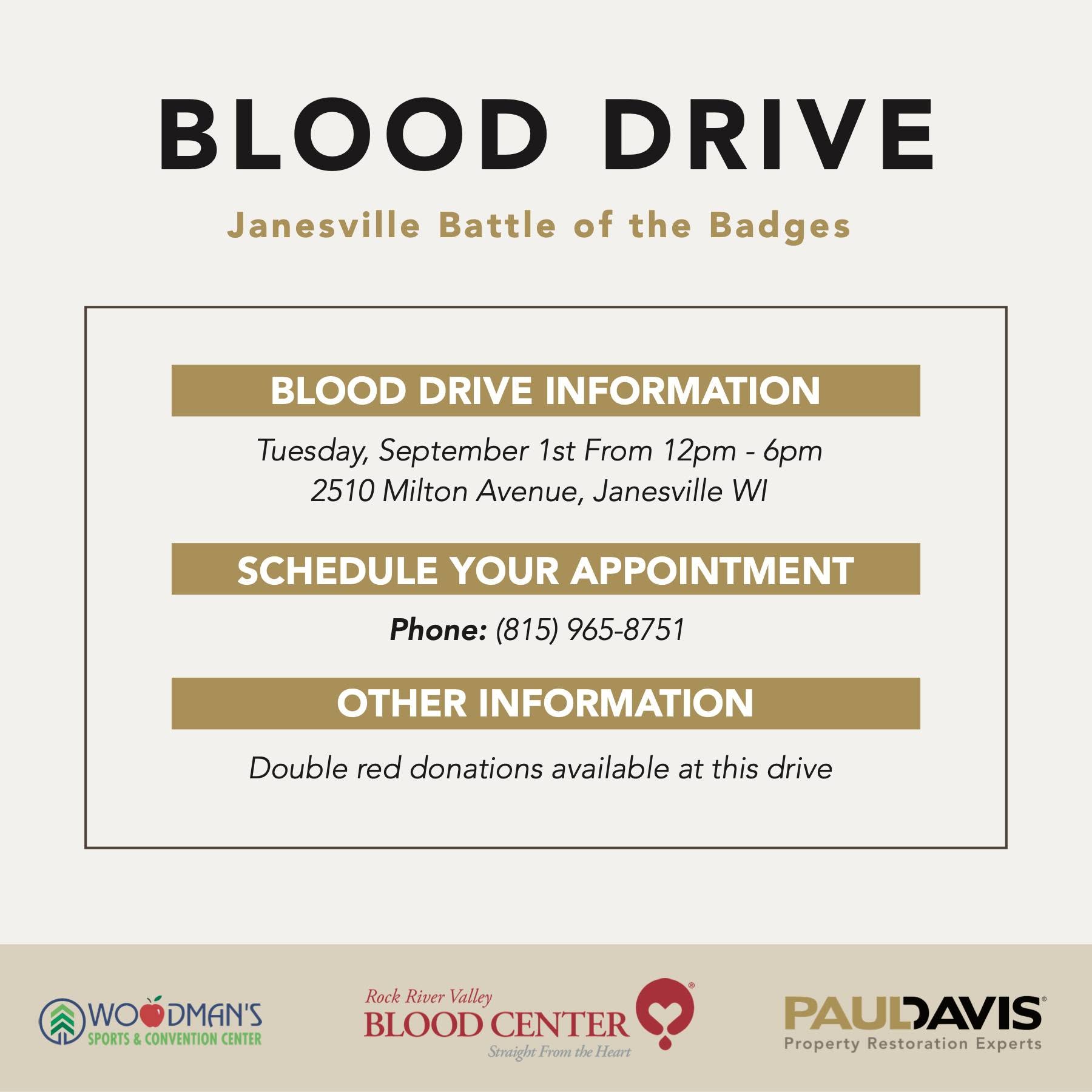 Battle of the Badges Blood Drive at the Woodman's Center